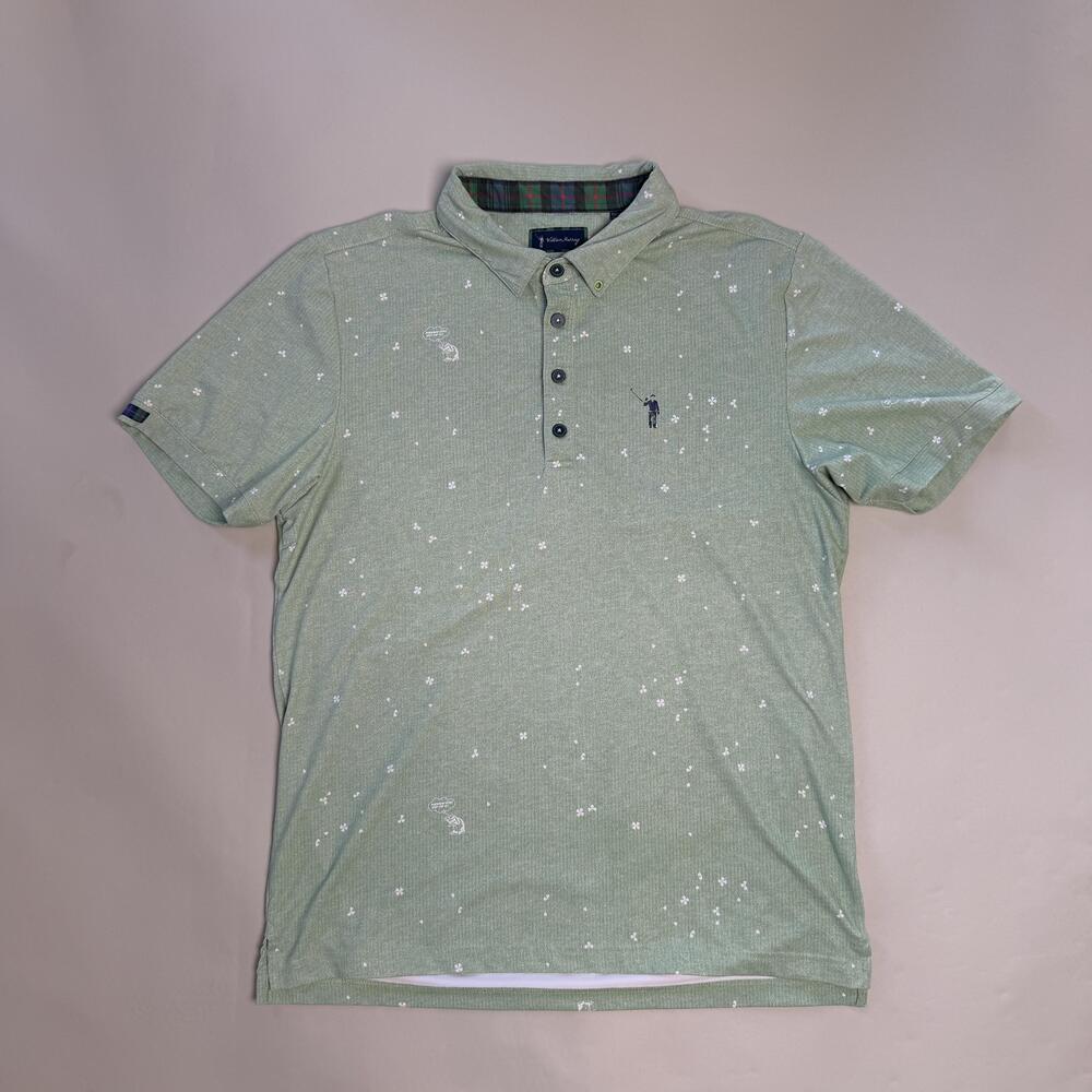 William Murray Polo Shirt Mens Medium Green Shamrock Golf Graphic Print Clover